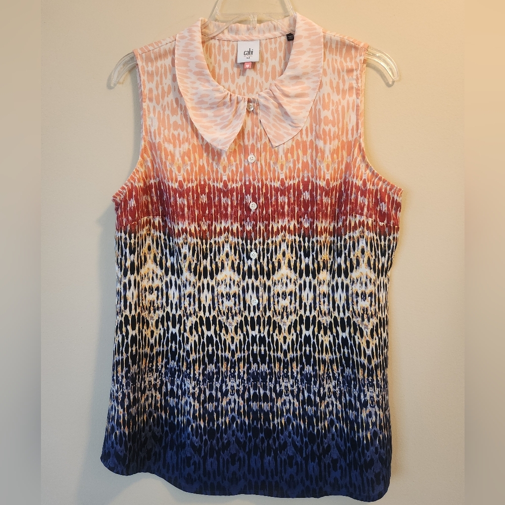 CAbi Sleeveless Button-Front Shell in Pink, Red, Yellow, Navy